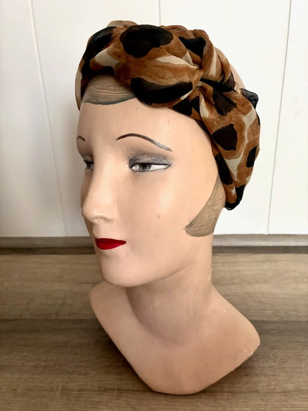 1960s Animal Print Silk Chiffon Scarf Long Rectangle